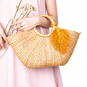 Alta moda ecológica mujer verano playa embrague agua Jacinto PC paja cremallera cierre algodón personalizado Natural borla cadenas - Product Image 1