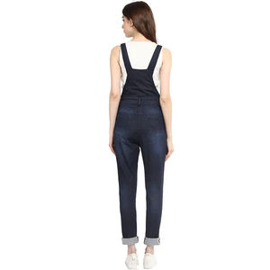 Ensemble deux pièces tendance pour femme : salopette en jean boutonnée et haut en coton délavé de haute qualité – Livraison directe - Product Image 2