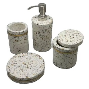 Terrazzo Resin <b>Bathroom</b> <b>Accessory</b> <b>Set</b> Handmade Modern 4 Piece <b>Set</b> - Product Image 1