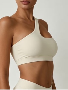 Women Sport <b>Crop</b> <b>Top</b> Asymmetrical Keyhole Backless Gym Wear High Elastic Running Athletic Vest Removable Pads Wholesale Clothing - Product Image 2
