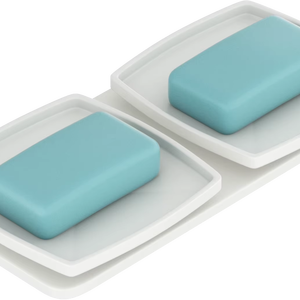 Jabonera cuadrada doble grande de pared, soporte de jabón de doble capa para baño, bandeja de vidrio con estante metálico, accesorios resistentes. - Product Image 1