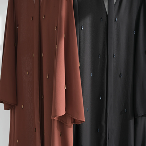 High Quality Traditional Dubai Turkey Islamic Breathable Wedding Autumn/Spring Chiffon Open Abaya with Embellishments - Product Image 4