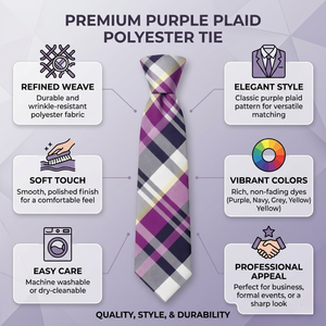 เนคไทลายสก็อตสีม่วงทำจากโพลีเอสเตอร์ |   เนคไททอแบบพรีเมียม เครื่องประดับทางการที่หรูหรา |   ของขวัญงานแต่งงานสำหรับธุรกิจ ดีไซน์คลาสสิกมีสไตล์ - Product Image 5