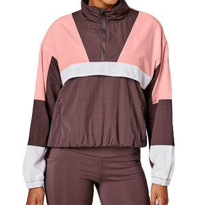 <b>Women</b> 2 in 1 Design Hooded Spandex/Nylon <b>Windbreaker</b> Jacket Full Sleeve Half-Zip Lightweight Sporty Autumn Outwear - Product Image 4