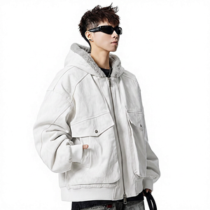 Men's Winter Coated Hooded <b>Jacket</b> Canvas <b>Fleece</b> <b>Lining</b> Zipper Casual Loose Fit Windproof Thick Solid Color Pattern Front - Product Image 6