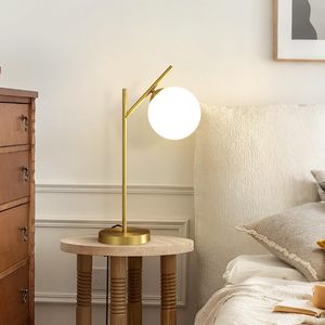 Luxury Contemporary Brass Glass Ball Table Lamp with Milk <b>White</b> Shade 1 Light <b>Bedside</b> Nightstand Lamp for Bedroom Living Room - Product Image 2