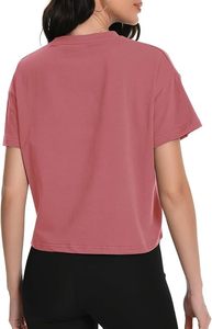 Women Solid Color Gym <b>Crop</b> <b>Top</b> Short Sleeve Pink Workout Wear - Product Image 2