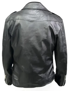 Chaqueta de cuero para hombre de alta calidad, estilo motero, con cuello de solapa, cremallera asimétrica, diferentes bolsillos y cinturón. - Product Image 5