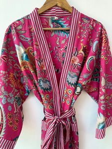 Bata Kimono de Algodón Suave con Estampado de Bloques y Dibujos Animados Naaz Textile para Mujer, Camisón de Verano Hecho a Mano ODM con Cuello en V y Cintura Elástica - Product Image 3