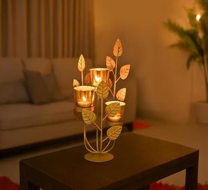 Candelabro de Metal Dorado con Diseño de Hojas de 16.5 cm, Decoración para el Hogar - Product Image 2