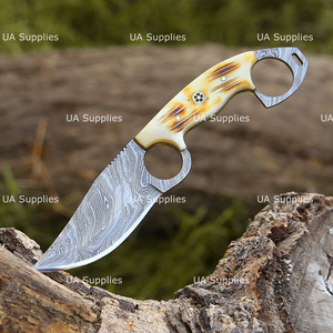 Cuchillo de acampada de hoja fija de acero de Damasco de grado industrial UA Supplies, mango de cuero, punta caída, 0.5mm de grosor, 9 pulgadas, 1 unidad - Product Image 3