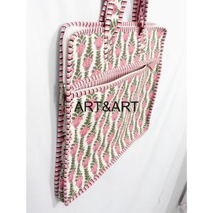 ART&ART Mochila para Portátil Hecha a Mano 100% Algodón, Estampado a Bloque, Asa Acolchada, Cierre con Cordón, Gran Capacidad, Casual, Ecológica - Product Image 2