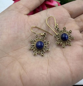 Natural Lapis Lazuli Brass Silver Plated Vintage Minimalist Classic <b>Hook</b> Dangle Drop Blue Gemstone <b>Earrings</b> - Product Image 2