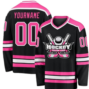 Jersey de Hockey sobre Hielo Personalizado con Impresión por Transferencia de Calor, Negro, Dorado y Blanco, Cuello en V, Manga Larga, Poliéster, Absorbe la Humedad - Product Image 4