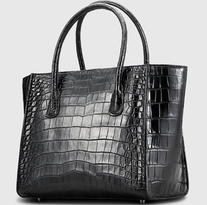Bolso Bandolera de Cuero Genuino con Grabado de Cocodrilo Negro, Diseño Rectangular Clásico, Patrón de Piel de Caimán, Bolso de Mujer - Product Image 2