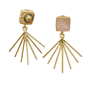 Pendientes Geométricos Chapados en Oro con Piedra Natural, Diseño Boho Chic, Joyería de Moda para Mujer - Product Image 4