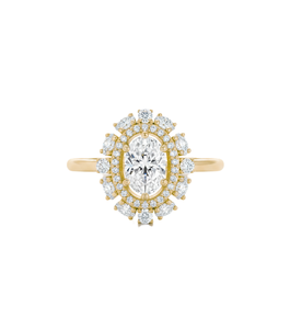 Wholesale Fine Ring 14K 18K Solid Gold Oval Cut Lab Grown Diamond Halo Floral Cluster Engagement Ring Double Halo <b>Bridal</b> Jewelry - Product Image 1