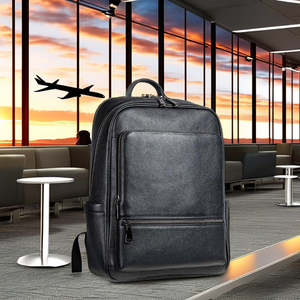 Eco-friendly Stylish Genuine Leather Vintage RFID Zipper Anti-Theft Traveling Laptop <b>Backpack</b> Polyester 20-35L <b>Lightweight</b> - Product Image 3