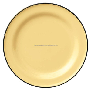 Assiette ronde en émail de 8 pouces avec bord bleu, plat de service en métal, prix bas, designs personnalisables, assiettes et plats en émail pour restaurant - Product Image 1