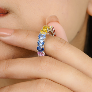 14K Solid Gold Marquise Cut Multi Sapphire Eternity Band Wedding Ring - Product Image 3
