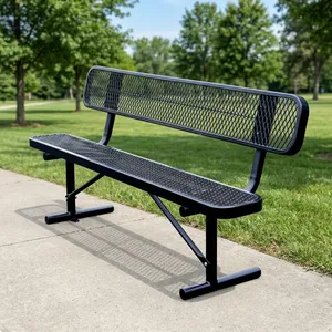 Banc d'extérieur moderne en acier noir robuste avec dossier et structure stable pour parc, jardin, terrasse et sièges publics - Product Image 5