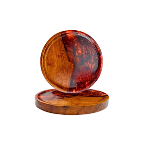 Handmade Round Wood Resin Serving Tray Blue Modern Kitchen Tableware Storage Holder - Product Image 3