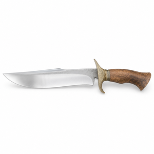 Cuchillo Bowie Rambo de Acero de Damasco Hecho a Mano con Guardacuchillo de Latón, Mango de Madera y Cuerno, Funda de Cuero, Cuchillo Bowie para Exteriores de Calidad Superior - Product Image 2