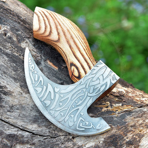 Cuchillo para Pizza Vikingo en Oferta, Cuchillo para Pizza de Acero Inoxidable Forjado a Mano con Mango de Madera y Funda de Cuero - Product Image 3