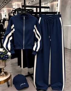 Womens Black Two Piece Winter Tracksuit Set Breathable <b>Zip</b> <b>up</b> <b>Jacket</b> Wide Leg Drawstring Pants Casual Sportswear Outfit - Product Image 5