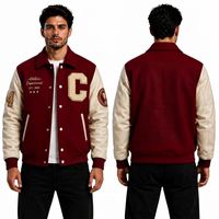 Veste universitaire classique pour homme, bleu marine, en laine, manches en cuir, écusson chenille en E, patchwork sur le devant, style Letterman, respirante