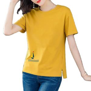 T-shirt à manches courtes 100% coton pour femmes été lâche chemise de Base décontractée Style doux solide teint uni respirant écologique - Product Image 3