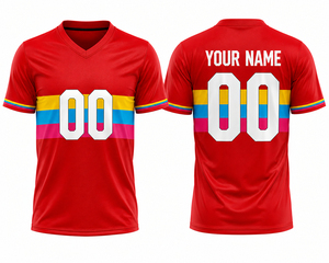 เสื้อฟุตบอลผู้ชายแบบสั่งทำ คอวี แขนสั้น พิมพ์ลายแบบซับลิเมชั่น ระบายเหงื่อได้ดี ลายทาง ดีไซน์ทันสมัย เหมาะกับทุกฤดูกาล ทรงผู้ใหญ่ 100% - Product Image 3
