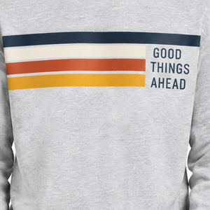 เสื้อสเวตเชิ้ตคอกลมสีเทาสำหรับผู้ชายพิมพ์ลาย Good Things Ahead เสื้อสวมหัวลำลองทรงพอดีตัวสำหรับฤดูใบไม้ร่วง - Product Image 3