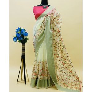 Multi-Color Thread y Zari-Dori Work Evening Party Wear Saree - Product Image 5