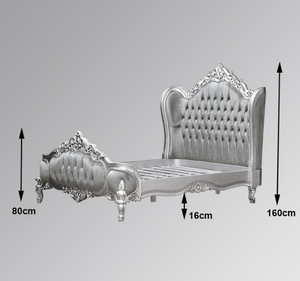 Cama Clásica Europea de Lujo Tapizada, Madera de Caoba Sólida Tallada a Mano con Acabado Plateado, Cama King Size Ensamblada para Dormitorio - Product Image 2