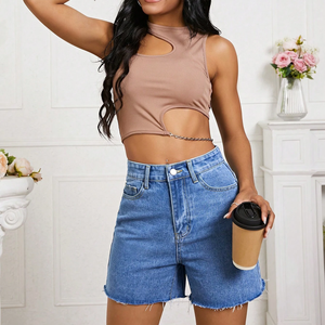 Trendy Mid-Waist Formal Women's Straight Denim Shorts Charm Pocket Cargo Wrap Stretchable Waterproof Eco-Friendly Quick Dry - Product Image 3