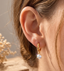 10K 14K 18K Solid Gold Round Lab Grown Diamond Hoop Dangle <b>Earrings</b> <b>Fine</b> Drop <b>Earring</b> Moissanite Crystal Drop Hoop <b>Earrings</b> - Product Image 5