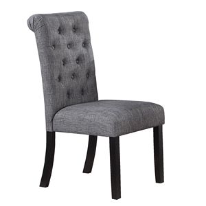 Modern Classic <b>Dining</b> Room Set Natural Wood <b>Dining</b> <b>Table</b> with 4 Tufted Side Chairs Charcoal Fabric Roll Back <b>Top</b> Chair - Product Image 4