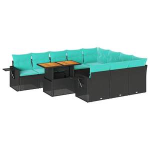 Juego de Sofás de Patio de 11 Piezas en Poliratán Negro con Cojines, Muebles Elegantes para Exteriores - Product Image 2