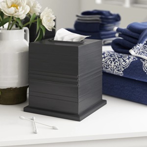 Modern Charcoal Grey Ribbed Square Tissue <b>Box</b> Cover For Bathroom <b>Vanity</b> Elegant Dark Grey Grooved Facial Tissue Holder - Product Image 6