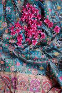 Tissu jacquard en viscose pure vert sauge à imprimé ethnique et paysager avec bordure ornementale pour robe Kurti de créateur - Product Image 4