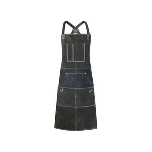 Tablier classique en jean noir avec bretelles croisées et plusieurs poches pour la cuisine - Product Image 1