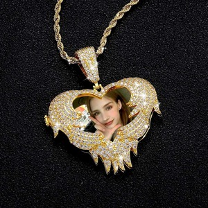 Premium 925 <b>Silver</b> Iced Jewelry VVS Moissanite Diamond Angel Wings Heart Pendant <b>Silver</b> Customizable Pendants <b>Charms</b> - Product Image 3