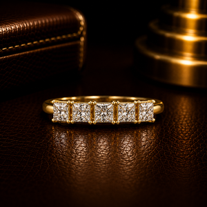Classic 14K Yellow Gold 5 Stone Princess Cut Lab Grown Diamond Engagement Wedding Anniversary Ring Band for Women 0.70 Carat TW - Product Image 1