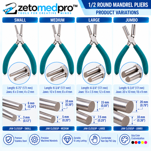 1/2 Round Mandrel <b>Pliers</b> <b>Small</b> Medium Large Jumbo 6.75in Stainless Steel PVC Grip Silver Jewelry Tool ZETOMEDPRO - Product Image 5