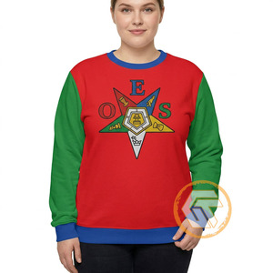 Pull en tricot pour femme Eastern Star brodé, rouge, vert, bleu, col rond, manches longues, pull d'hiver, design color block - Product Image 2