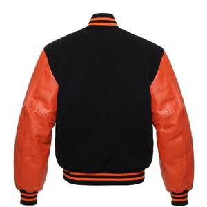 Custom Men's Casual Wool Varsity Jacket Black Orange Stand Collar <b>Waterproof</b> Windproof Winter Outerwear OEM Service - Product Image 5