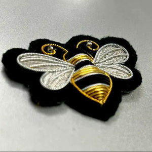 Hand Embroidery Velvet Bee Patch Custom Insect Embroidered Badge <b>with</b> Bullion Wire Premium Quality Sew on Patch Bulk Supply - Product Image 4