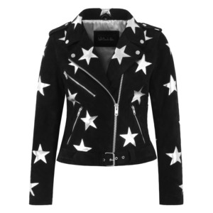 Custom 100% Premium Cow <b>Suede</b> Leather Women’s Metallic Star BRANDO <b>Jacket</b> Soft <b>Suede</b> Finish Premium Hardware Bulk Wholesale - Product Image 1