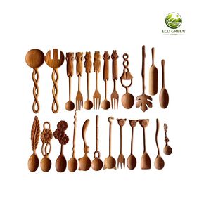 Cuillère de cuisine en bois rouge naturel, design floral, écologique, sculptée à la main, ustensile de camping, cuillère à dîner à long manche - Product Image 5